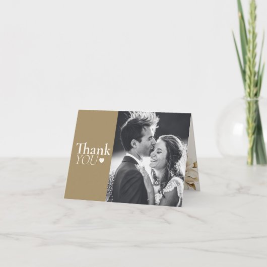 classic Beige photo elegant wedding thank you card サンキューカード (正面)