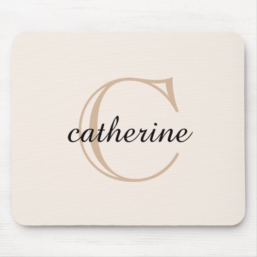 Classic Beige Script Monogram マウスパッド (正面)