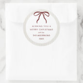 Classic Beige  Stripes Red Bow Merry Christmas ラウンドシール (バッグ)