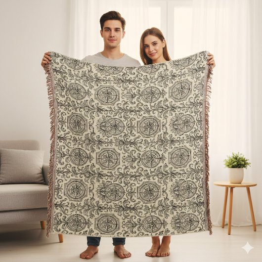 classic beige vintage nautical compass ornamental  スローブランケット