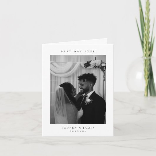 Classic Best Day Ever Wedding Photo Folded サンキューカード (正面)