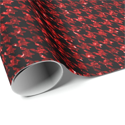 Classic Black and Glitter Red Houndstooth Pattern  ラッピングペーパー (ロールコーナー)