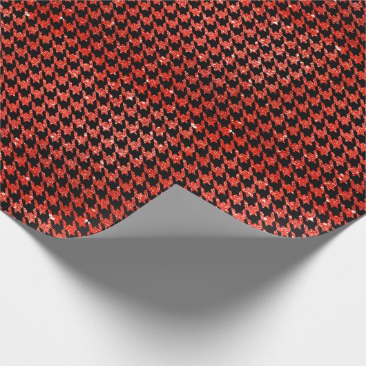 Classic Black and Glitter Red Houndstooth Pattern  ラッピングペーパー (角)