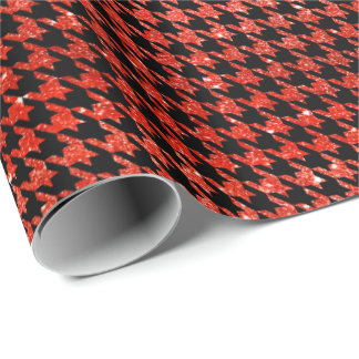 Classic Black and Glitter Red Houndstooth Pattern  ラッピングペーパー