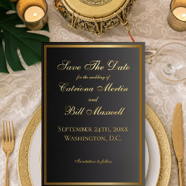 Classic Black and Gold Elegant Save the Date 箔招待状