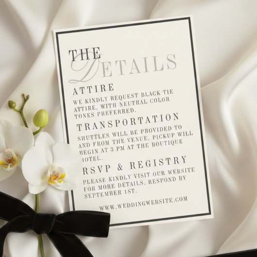 Classic Black and Ivory Wedding Details エンクロージャーカード