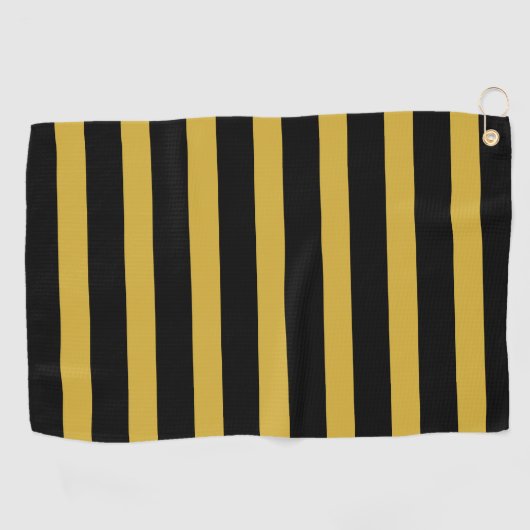 Classic Black and Metallic Gold Horizontal Striped ゴルフタオル (横)