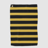 Classic Black and Metallic Gold Horizontal Striped ゴルフタオル (正面)