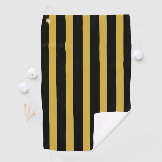 Classic Black and Metallic Gold Vertical Striped ゴルフタオル (インサイチュ)