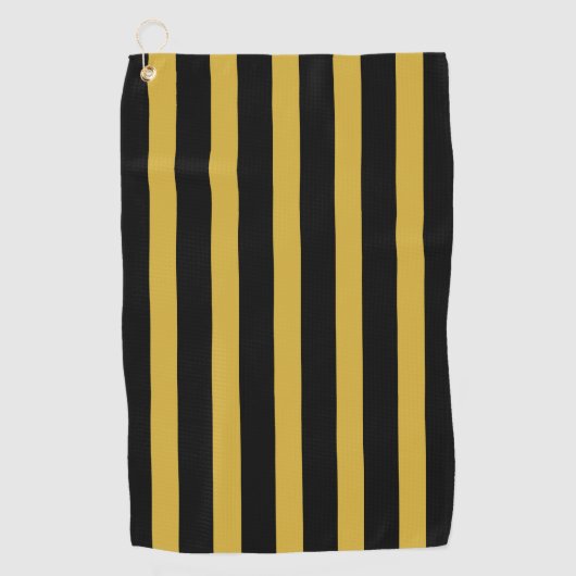 Classic Black and Metallic Gold Vertical Striped ゴルフタオル (正面)