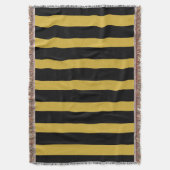Classic Black and Metallic Gold Vertical Striped スローブランケット (正面縦)