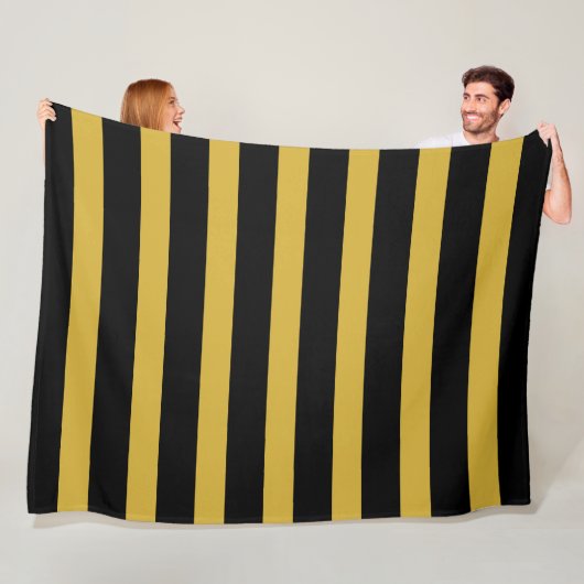 Classic Black and Metallic Gold Vertical Striped フリースブランケット (インサイチュ)