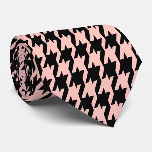 Classic Black and Pink Houndstooth  ネクタイ (ロール)