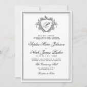 Classic black and white crest monogram wedding  招待状 (正面)