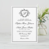 Classic black and white crest monogram wedding  招待状 (スタンド正面)