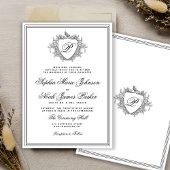 Classic black and white crest monogram wedding  招待状