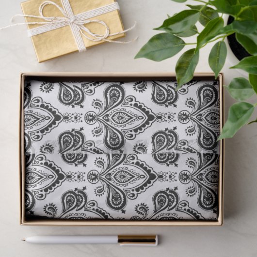 Classic Black and White Damask Textile Pattern 薄葉紙 (ギフト)
