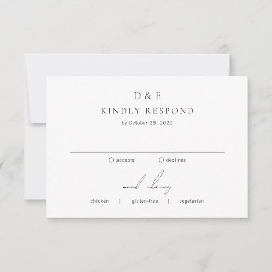 Classic Black and White Elegant Wedding 出欠カード (正面)