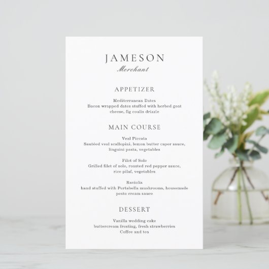 Classic Black and White Elegant Wedding Menu (スタンド正面)