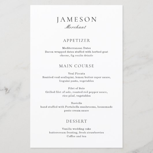 Classic Black and White Elegant Wedding Menu (正面)