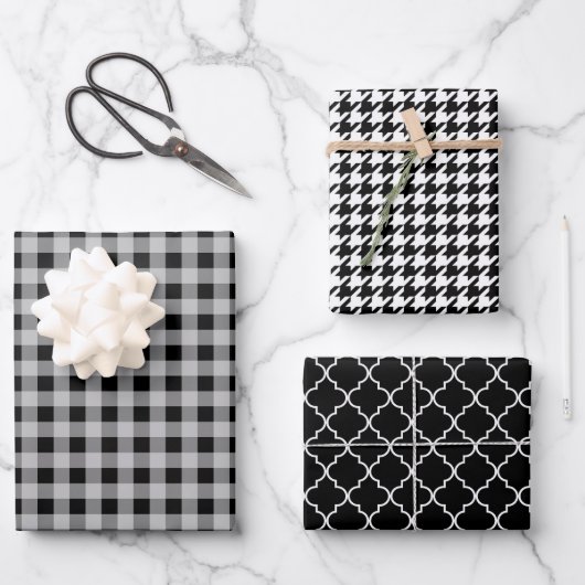 Classic Black and White Evergreen Holiday Pattern ラッピングペーパーシート (正面)