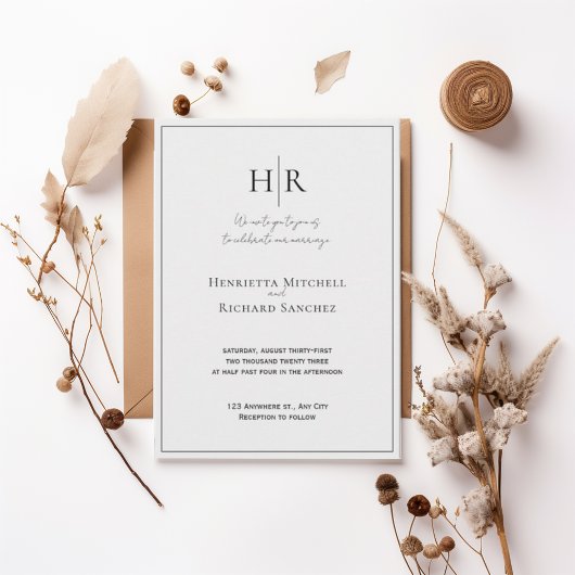 Classic Black and White Formal Wedding Invitation 招待状