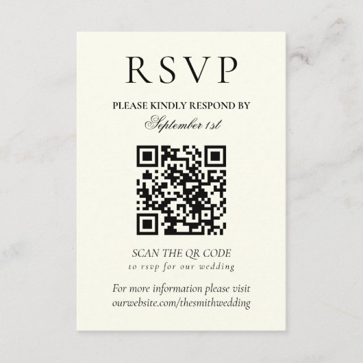Classic Black and White Minimalist Wedding QR Code 出欠カード (正面)