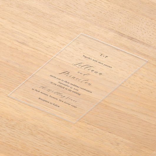 Classic Black and White Monogram Elegant Wedding アクリル招待状 (レイダウン)