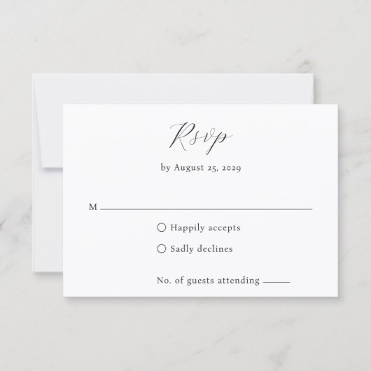 Classic Black and White Monogram Elegant Wedding 出欠カード (正面)