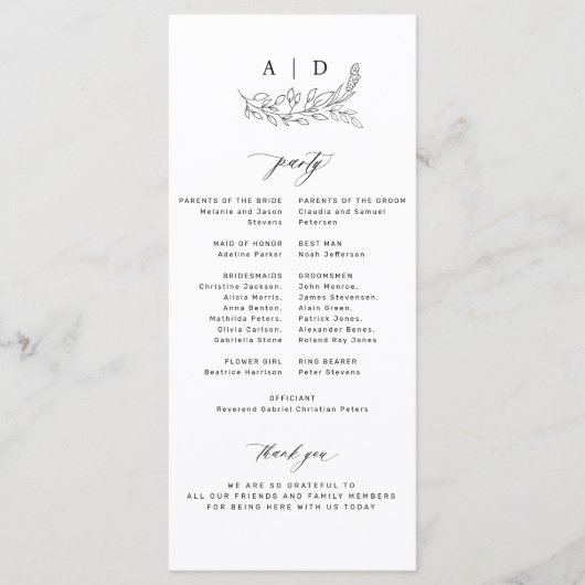 Classic black and white monogram wedding program プログラム (裏面)