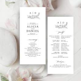 Classic black and white monogram wedding program プログラム