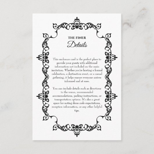 Classic Black and White Ornately Framed Wedding エンクロージャーカード (正面)