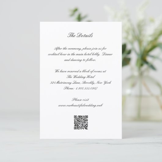 Classic Black and White QR Code Timeless Wedding エンクロージャーカード (スタンド正面)