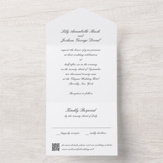 Classic Black and White QR Code Timeless Wedding オールインワン招待状 (内側)