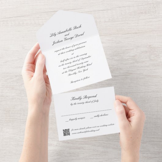 Classic Black and White QR Code Timeless Wedding オールインワン招待状 (貼ってはがせる)