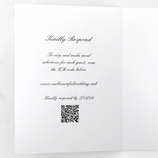 Classic Black and White QR Code Timeless Wedding 三つ折り招待状 (内部最初)