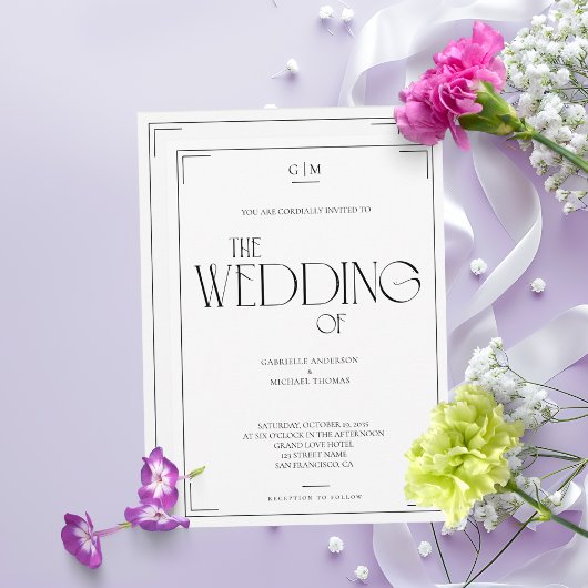 Classic Black and White Serif Wedding Invitation 招待状