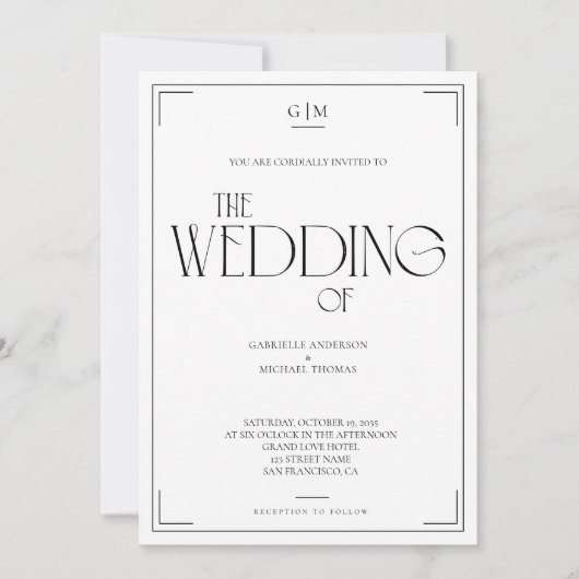 Classic Black and White Serif Wedding Invitation 招待状 (正面)