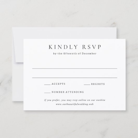 Classic Black and White Simple Wedding 出欠カード (正面)