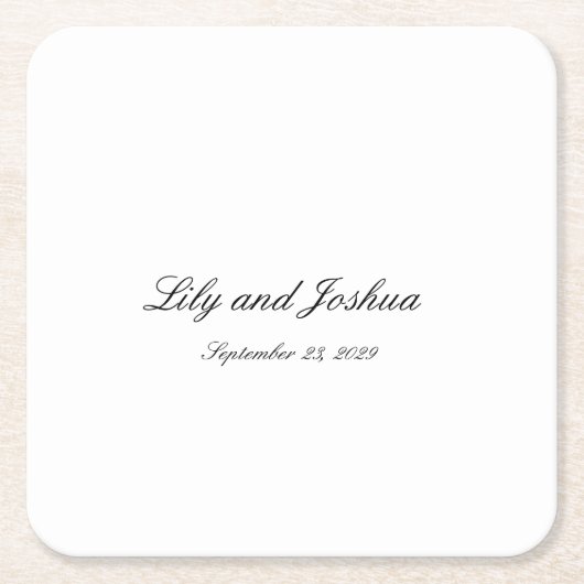 Classic Black and White Timeless Wedding スクエアペーパーコースター (正面)