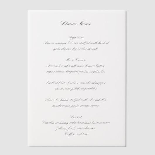 Classic Black and White Timeless Wedding Menu ベラム紙招待状 (正面)