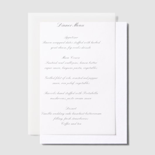 Classic Black and White Timeless Wedding Menu ベラム紙招待状 (オフセット)