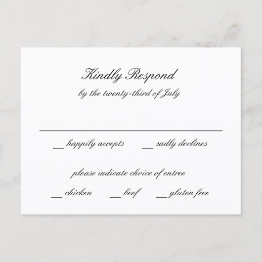 Classic Black and White Timeless Wedding RSVP ポストカード (正面)