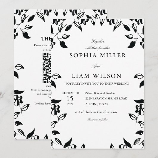 classic black and white wedding invite 招待状 (正面/裏面)