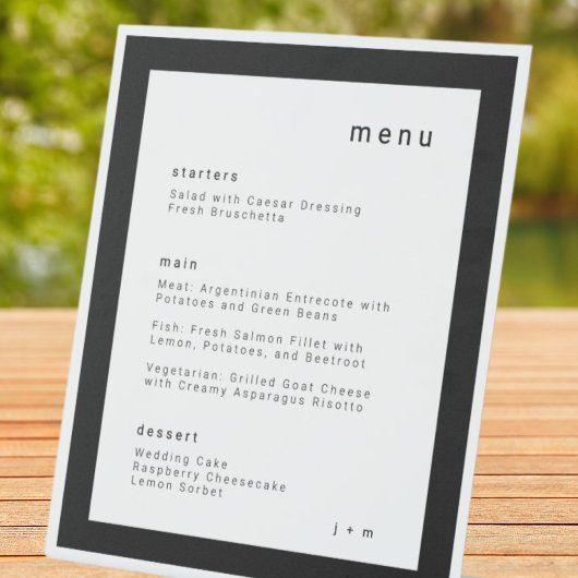 Classic black and white wedding menu Pedestal Sign 台座サイン