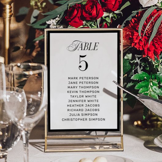 Classic Black and White Wedding Seating Chart テーブルナンバー