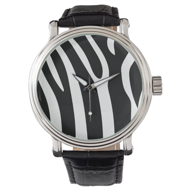 Classic Black and White Zebra Stripes Print 腕時計 (正面)