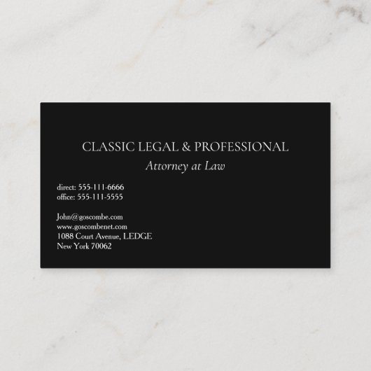 Classic Black Attorney Business Card | Ultra-Class 名刺 (裏面)