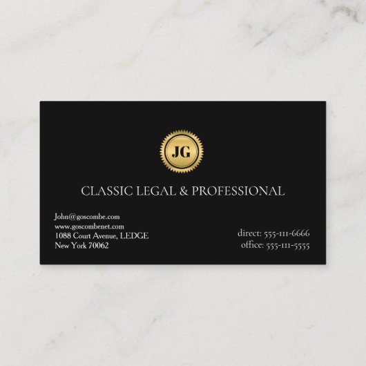 Classic Black Attorney Business Card | Ultra-Class 名刺 (裏面)