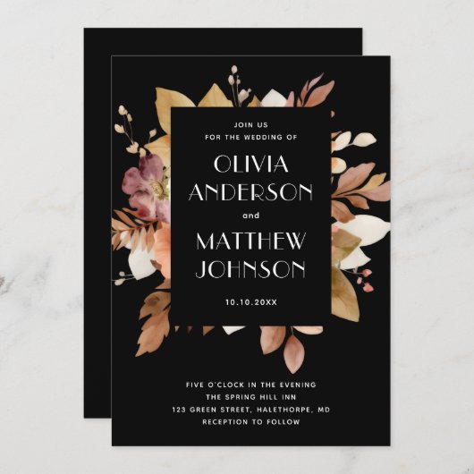 Classic Black & Blush Wedding Invitation 招待状 (正面/裏面)